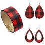 INENIMARTJ 3 Pieces Christmas Plaid Leather Earrings Bracelet Set, Handmade Lightweight Christmas Buffalo Plaid Bracelet for Women & Girls