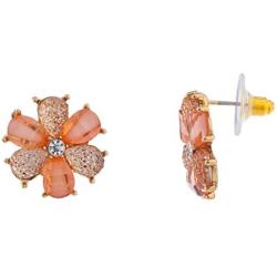 Lux Accessories Peach Caviar Glitter Flower Statement Necklace Earring Set