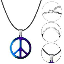 AOOVOO Peace Sign Necklace, 316 Stainless Steel 1960s 1970s Retro Hippie Party Accessories Pendant, Handmade Jewelry Gift for for Men Women(Multi-Color)