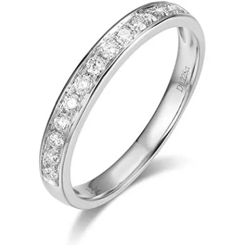 HAFEEZ CENTER 14K Solid Gold Micro Pave Round Moissanite Dainty Eternity Wedding Band Ring for Women and Girls HAFEEZ CENTER 14K Solid Gold Micro Pave Round Moissanite Dainty Eternity Wedding Band Ring for Women and Girls