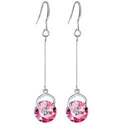 NEOGLORY Jewelry Authentic Platinum Plated Cubic Zirconia Long Fish Hook Drop Earrings for Women 2'' 6 Colors