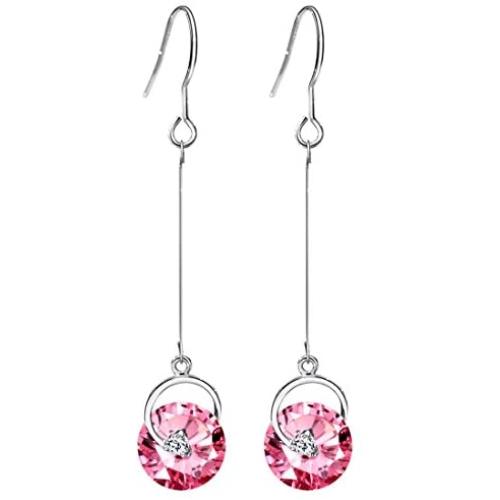 NEOGLORY Jewelry Authentic Platinum Plated Cubic Zirconia Long Fish Hook Drop Earrings for Women 2'' 6 Colors