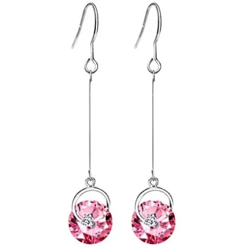 NEOGLORY Jewelry Authentic Platinum Plated Cubic Zirconia Long Fish Hook Drop Earrings for Women 2'' 6 Colors