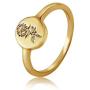 YeGienor Handmade Flower Signet Ring -18K Gold Over 925 Sterling Silver-Minimalistic Statement Ring with Botanical Engraved- Delicate Jewelry Gift for Women/Girls