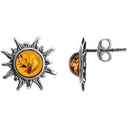 Amber Sterling Silver Sun Stud Tiny Small Earrings
