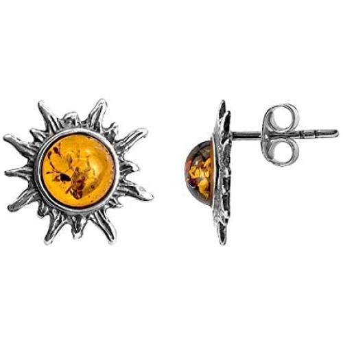 Amber Sterling Silver Sun Stud Tiny Small Earrings