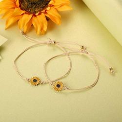 Sunflower Boho Gifts, Handmade Bohemia Ankles Bracelets and Gift Cards for Women Girls Friends Best Friend Partner in Crime Mom and Daugher Gifts Couple Bracelet (2 Pairs)