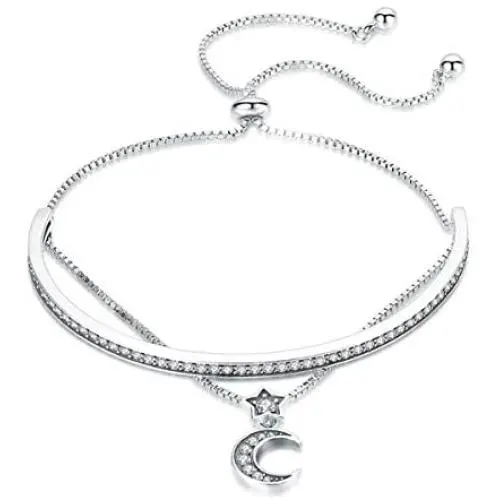 SLUYNZ 925 Sterling Silver Star Moon Adjustable Bolo Strand Bracelet for Women Teen Girls Layered Bracelet Sliding Tennis Bracelet SLUYNZ 925 Sterling Silver Star Moon Adjustable Bolo Strand Bracelet for Women Teen Girls Layered Bracelet Sliding Tennis Bracelet