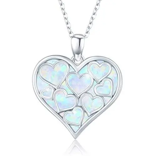 Waysles Heart Necklace, Opal Necklace for Women Heart Necklace Lot Pendant I Love You Jewelry Romantic Gift for Girlfriend Wife Mother Birthday Valentines Day