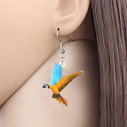 NEWEI Acrylic Flying Yellow-Blue Macaw Parrot Bird Earrings Dangle Drop Animal Jewelry For Women Girls Teen Charm Gifts