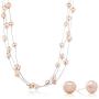Gem Stone King 3-Row 7-8mm Pink Cultured Freshwater Pearl Necklace Earrings Set 18inches
