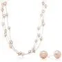 Gem Stone King 3-Row 7-8mm Pink Cultured Freshwater Pearl Necklace Earrings Set 18inches