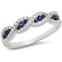 10K Gold Blue Sapphire & White Diamond Bridal Swirl Stackable Anniversary Wedding Band