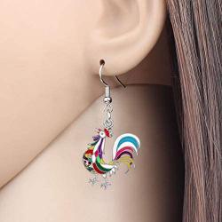 WEVENI Enamel Alloy Chicken Rooster Earrings Dangle Drop Farm Jewelry For Women Girls Ladies Gift