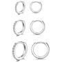 Bestwick 3 Pairs 925 Sterling Silver Hoop Earrings for Women Mens, Hypoallergenic Silver Small Unisex Cartilage Huggie Cubic Zirconia Hoop Earrings Piercing Jewellery for Sensitive Ears 8mm 10mm 12mm
