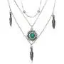 Moon Leaf Turquoise Pendant Necklace Bohemian Multilayer Crescent Beads Chain Jewelry for Women Girls (Silver A)