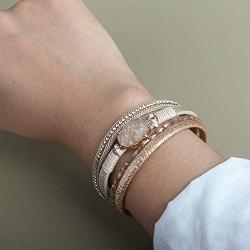 FANCY SHINY Leather Wrap Bracelet Boho Cuff Bracelets Crystal Bead Bracelet with Magnetic Clasp Jewelry Gifts for Women Teen Girls