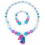 Unicorn Rainbow Jewelry Sets,Toddler Girls Unicorn Necklace Bracelet,Little Girls Chunky Bubblegum Beads Necklace(Blue)