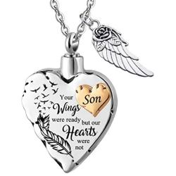 Cremation Ashes Urn Pendant Necklace Memorial Keepsake Jewelry Angel Wing Ashes Necklaces with Fill Kit