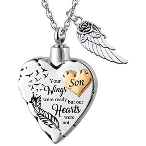 Cremation Ashes Urn Pendant Necklace Memorial Keepsake Jewelry Angel Wing Ashes Necklaces with Fill Kit