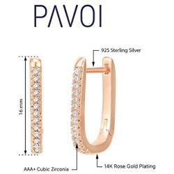 PAVOI 14K Gold Plated 925 Sterling Silver Cubic Zirconia U-Shaped Huggie Earrings in Rose Gold, White Gold and Yellow Gold