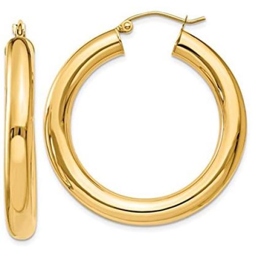14K Yellow Gold Thick Tube Hoop Earrings with Click-Down Clasp, (5 or 6mm Tube)