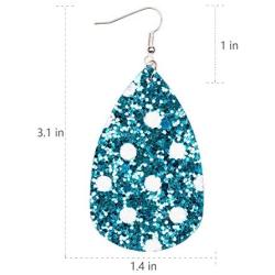 Lattiz Glitter Faux Leather Earrings for Women Teardrop Dangle Handmade Reflective Petal Earrings with Grid Dots Painting Colorful Jewelry