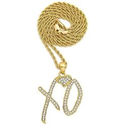 Shiny Jewelers USA Mens Iced Out XO Gang Hip Hop Pendant 24'' Box, Rope, Cuban Chain Necklace