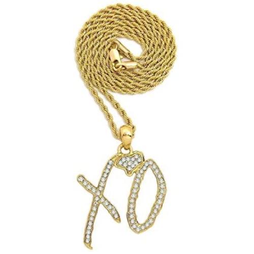 Shiny Jewelers USA Mens Iced Out XO Gang Hip Hop Pendant 24'' Box, Rope, Cuban Chain Necklace