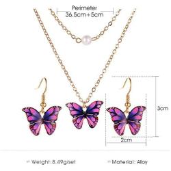 D.Rosse Boho Blue Monarch Butterfly Pendant Necklace Purple Unique Insect Dangle Drop Earrings Jewelry Set Birthday Gift for Women Girls