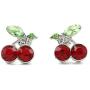 SoulBreeze Green Leaf Red Fruit Cherry Stud Post Earrings Charm Set Christmas Fashion Jewelry