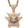 charlinliol 18k Gold Plated Necklace Iced Out 900 Pieces Cubic Zirconia Stones Pokemon Gengar Pendant Hip Hop Jewelry Chain for Men and Women