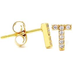Me Plus CZ Gold Plated Small Cute Stud Initial Alphabet Fashion Earrings Made in Korea