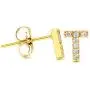 Me Plus CZ Gold Plated Small Cute Stud Initial Alphabet Fashion Earrings Made in Korea