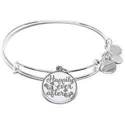 Alex and ANI Disney Parks Disney Princess Happily Ever After Bangle - Inspirational Quote - Charm Bracelet Jewelry Gift (Silver Finish)