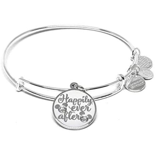 Alex and ANI Disney Parks Disney Princess Happily Ever After Bangle - Inspirational Quote - Charm Bracelet Jewelry Gift (Silver Finish)
