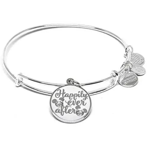 Alex and ANI Disney Parks Disney Princess Happily Ever After Bangle - Inspirational Quote - Charm Bracelet Jewelry Gift (Silver Finish)