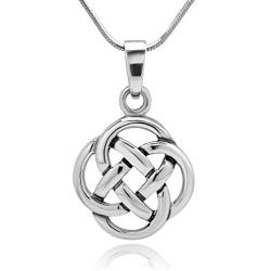 SUVANI Sterling Silver Celtic Knot Five Fold Pattern Round Pendant Necklace, 18 inches