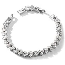 T400 White Link Tennis Bracelet Pendant Necklace Jewelry Set with AAA Cubic Zirconia Wedding Gift for Brides Bridesmaid Women