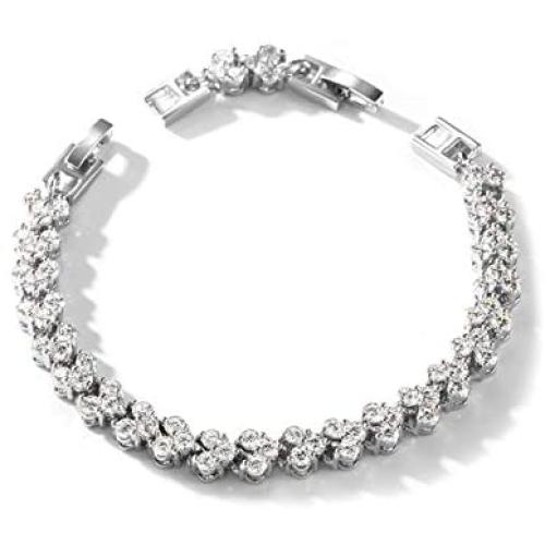 T400 White Link Tennis Bracelet Pendant Necklace Jewelry Set with AAA Cubic Zirconia Wedding Gift for Brides Bridesmaid Women