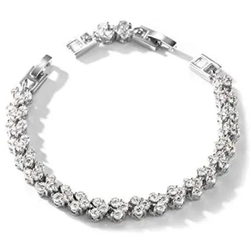T400 White Link Tennis Bracelet Pendant Necklace Jewelry Set with AAA Cubic Zirconia Wedding Gift for Brides Bridesmaid Women