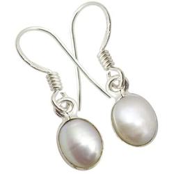 SilverStarJewel 925 Sterling Silver White Oval Pearl June Birthstone French Hook Earrings 1''