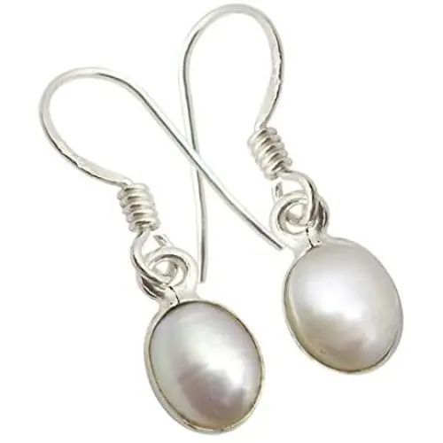 SilverStarJewel 925 Sterling Silver White Oval Pearl June Birthstone French Hook Earrings 1'' SilverStarJewel 925 Sterling Silver White Oval Pearl June Birthstone French Hook Earrings 1''