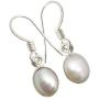 SilverStarJewel 925 Sterling Silver White Oval Pearl June Birthstone French Hook Earrings 1''