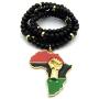 Fist Power in Pan African Colored Africa Map Pendant 6mm 30 inches Wooden Bead Necklace