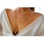 Layered Choker Necklace,18K Gold Plated Stainless Steel Cubic Zirconia Triangle Geometric Pendant Necklace Coin Disc Bar Pendant Beaded Chain Layer Necklace for Women Girls