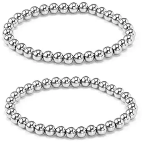 2Pcs Simple Punk Stainless Steel Beaded Bracelets Gold Silver Rose Gold Plated Dainty Stackable Titanium Steel Seeds Bangle for Women Girls Daily Cool Jewelry 2Pcs Simple Punk Stainless Steel Beaded Bracelets Gold Silver Rose Gold Plated Dainty Stackable Titanium Steel Seeds Bangle for Women Girls Daily Cool Jewelry