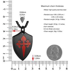 HZMAN Knights Templar Red St. James Cross Shield Stainless Steel Pendant Necklace with 22+2 inch Chain