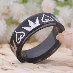 Cosplay Jewelry 8mm Black Step Kingdom Hearts & Crowns Design Ring Wedding Ring Engagement Ring-Free Inside Engraving