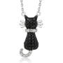 Gem Stone King 925 Sterling Silver Round Zirconia Sitting Black Cat Pendant Necklace On 18 Inch 925 Sterling Silver Chain